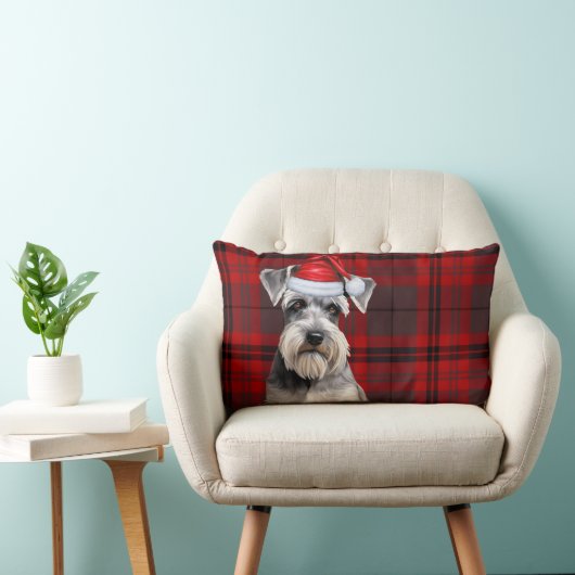 Dog Lover Christmas Schnauzer Holiday Plaid ランバークッション (椅子)