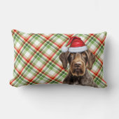Dog Lover Christmas Wirehair Pointer Holiday Plaid ランバークッション (正面)