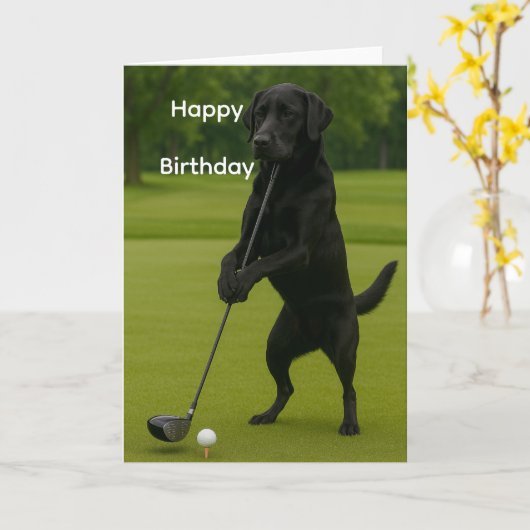 Dog Lover funny birthday card Lab at the Tee カード (黄色い花)