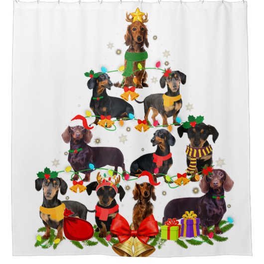 Dog Lover Gifts Dachshund Tree Christmas Light シャワーカーテン (正面)
