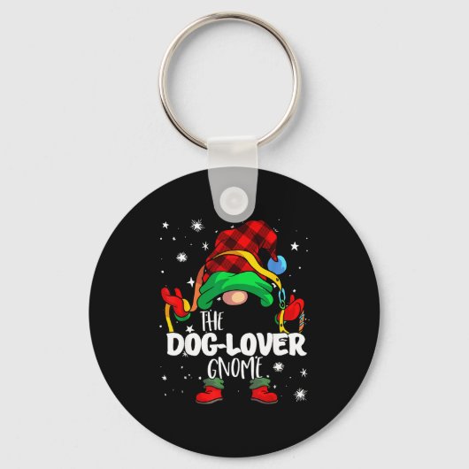 Dog Lover Gnome Red Buffalo Plaid Matching Family キーホルダー (正面)