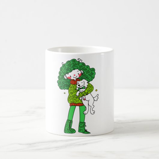 Dog Lover Hug Mug – Cute Girl and Puppy Coffee Cup コーヒーマグカップ (中央)