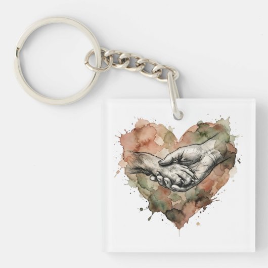 Dog Lover Human Animal Bond Watercolor Heart キーホルダー (正面)