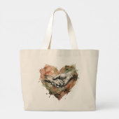 Dog Lover Human Animal Bond Watercolor Heart ラージトートバッグ (裏面)