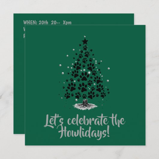 Dog Lover Paw Print Christmas Tree 招待状 (正面/裏面)