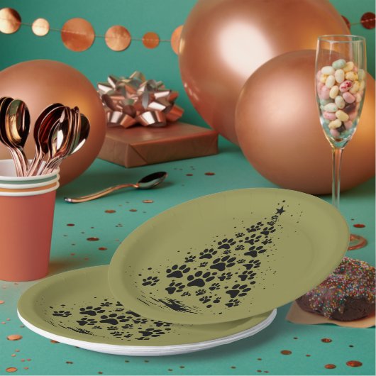 Dog Lover Paw Print Christmas Tree 3 ペーパープレート (複数)