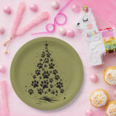 Dog Lover Paw Print Christmas Tree 3 ペーパープレート (パーティー)