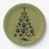 Dog Lover Paw Print Christmas Tree 3 ペーパープレート (正面)