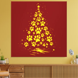 Dog Lover Paw Print Christmas Tree 4 キャンバスプリント