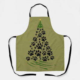 Dog Lover Paw Print Christmas Tree 6 エプロン