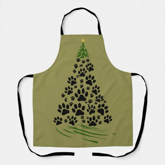 Dog Lover Paw Print Christmas Tree 6 エプロン (正面)