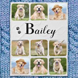 Dog Lover Personalized Monogram Pet Photo Collage フリースブランケット