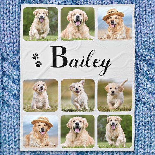 Dog Lover Personalized Monogram Pet Photo Collage フリースブランケット