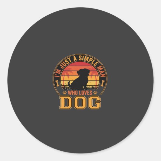 Dog Lover Simple Man Retro Sunset ラウンドシール (正面)