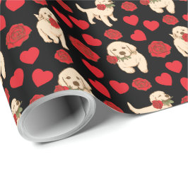 Dog Lover Valentine Gift Wrapping Paper - Black ラッピングペーパー