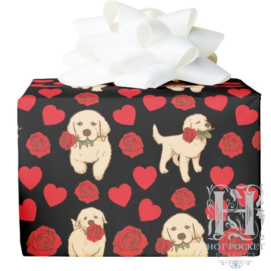 Dog Lover Valentine Gift Wrapping Paper - Black ラッピングペーパー