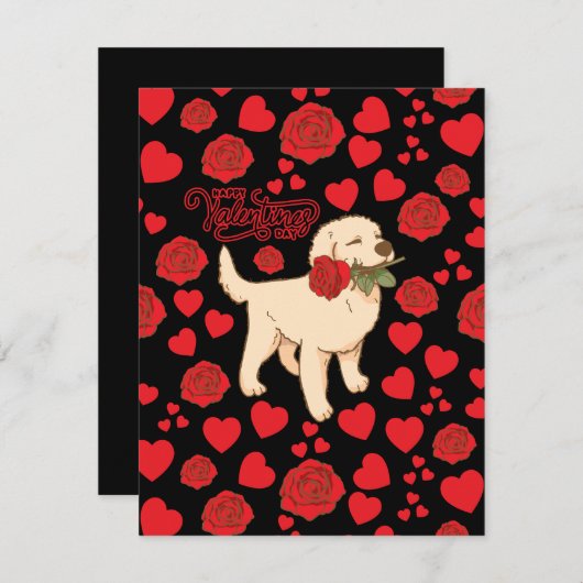 Dog Lover Valentine’s Day Card in Black ノートカード (正面/裏面)