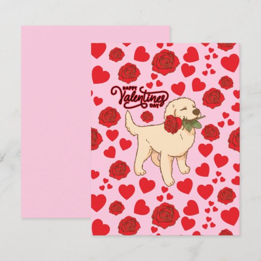 Dog Lover Valentine’s Day Card in Pink ノートカード (正面/裏面)