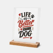 Dog Lover Wall Art - Life is Better with a Dog Red アクリルサイン (傾斜)
