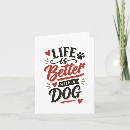 Dog Lover Wall Art - Life is Better with a Dog Red カード (正面)