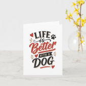 Dog Lover Wall Art - Life is Better with a Dog Red カード (黄色い花)