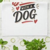 Dog Lover Wall Art - Life is Better with a Dog Red キッチンタオル (折り畳み)