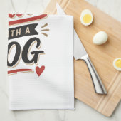 Dog Lover Wall Art - Life is Better with a Dog Red キッチンタオル (四つ折り)