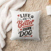 Dog Lover Wall Art - Life is Better with a Dog Red クッション (ブランケット)