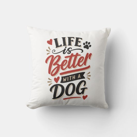 Dog Lover Wall Art - Life is Better with a Dog Red クッション (正面)