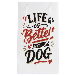 Dog Lover Wall Art - Life is Better with a Dog Red スモールペーパーバッグ