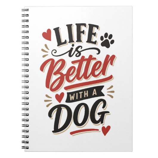 Dog Lover Wall Art - Life is Better with a Dog Red ノートブック (正面)