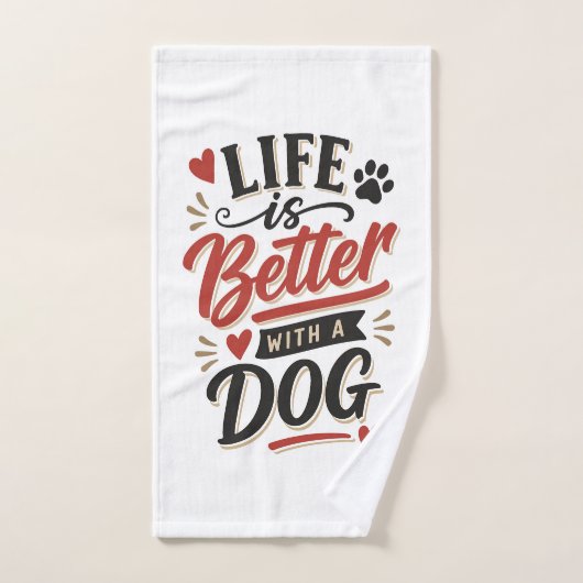 Dog Lover Wall Art - Life is Better with a Dog Red ハンドタオル (ハンドタオル)