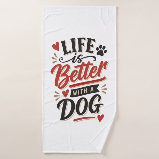 Dog Lover Wall Art - Life is Better with a Dog Red バスタオル (バスタオル)