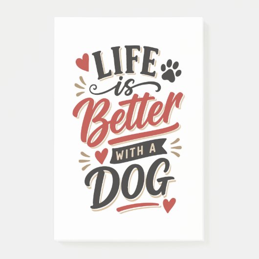 Dog Lover Wall Art - Life is Better with a Dog Red ポストイット (正面)