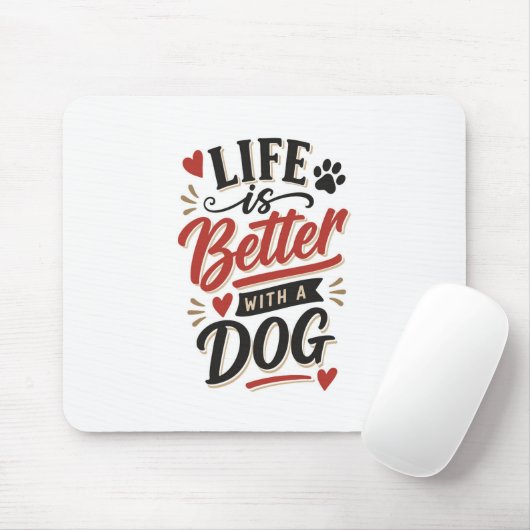 Dog Lover Wall Art - Life is Better with a Dog Red マウスパッド (マウス)