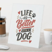 Dog Lover Wall Art - Life is Better with a Dog Red 台座サイン (インサイチュ)