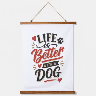 Dog Lover Wall Art - Life is Better with a Dog Red 吊り下げ型タペストリー