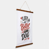 Dog Lover Wall Art - Life is Better with a Dog Red 吊り下げ型タペストリー (傾斜あり)