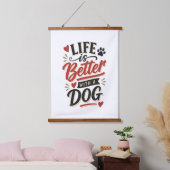 Dog Lover Wall Art - Life is Better with a Dog Red 吊り下げ型タペストリー (寝室)