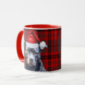 Dog Lover's Bluenose Pitbull Holiday Red Plaid マグカップ (正面左)
