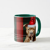 Dog Lover's Brown Pitbull Holiday Red Green Plaid マグカップ (正面右)