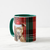 Dog Lover's Brown Pitbull Holiday Red Green Plaid マグカップ (正面左)