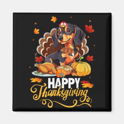 Dog Lovers Cute Dachshund Turkey Happy Thanksgivin マグネット (正面)