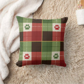 Dog Lovers Holiday Paw Print Plaid Pillow クッション (ブランケット)