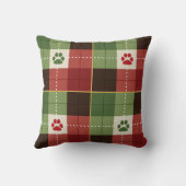Dog Lovers Holiday Paw Print Plaid Pillow クッション (裏面)