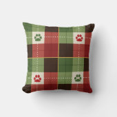 Dog Lovers Holiday Paw Print Plaid Pillow クッション (正面)