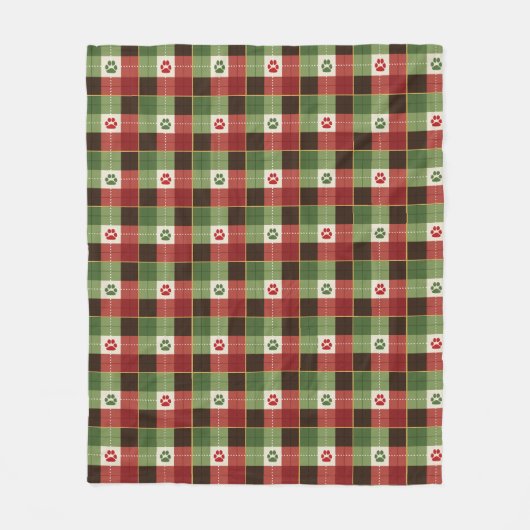 Dog Lovers Paw Print Plaid フリースブランケット (正面)
