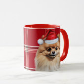 Dog Lover's Pomeranian Holiday Red Plaid マグカップ (正面右)