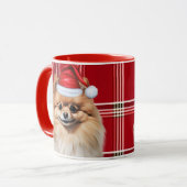 Dog Lover's Pomeranian Holiday Red Plaid マグカップ (正面左)