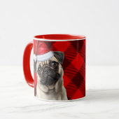 Dog Lover's Pug Holiday Red Buffalo Plaid マグカップ (正面左)